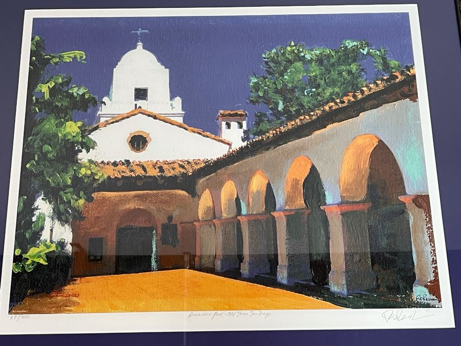 Hand Signed Framed Limited Edition Print Titled 'Presidio Park - Old Town San Diego' Signed By RD Riccoboni 28 Of 300 - Client's Home Featured In San Diego Better Home/Garden - Frame Measures 35 X 30 [Photo 7]