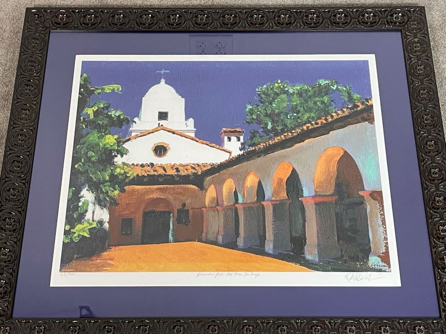 Hand Signed Framed Limited Edition Print Titled 'Presidio Park - Old Town San Diego' Signed By RD Riccoboni 28 Of 300 - Client's Home Featured In San Diego Better Home/Garden - Frame Measures 35 X 30