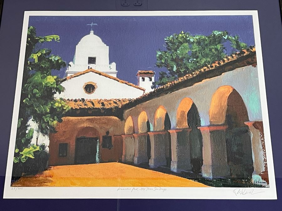 Hand Signed Framed Limited Edition Print Titled 'Presidio Park - Old Town San Diego' Signed By RD Riccoboni 28 Of 300 - Client's Home Featured In San Diego Better Home/Garden - Frame Measures 35 X 30 [Photo 3]