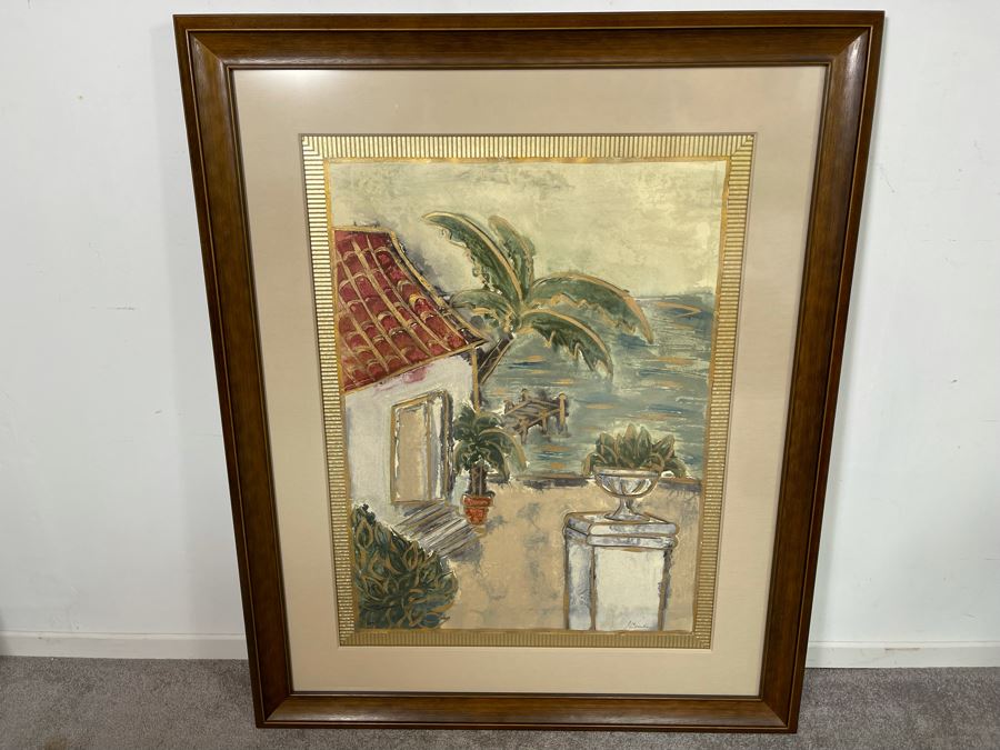 Original Framed Painting Signed J. Combe - Beachside Home With Dock (Artwork Measures 22 X 30) - Client's Home Featured In San Diego Better Home/Garden [Photo 2]