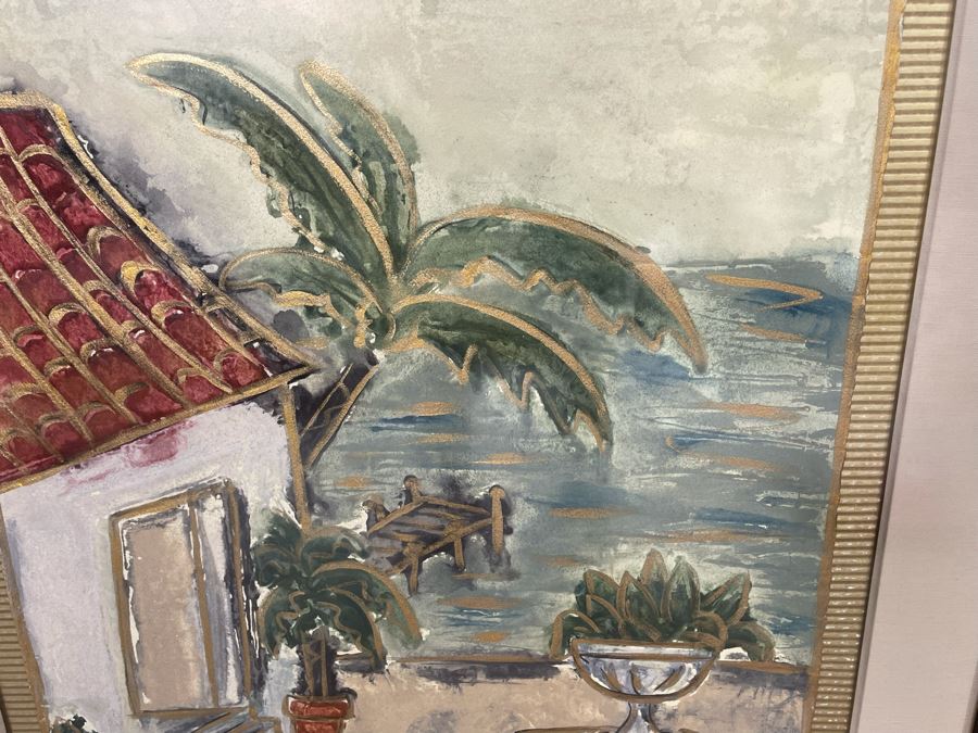 Original Framed Painting Signed J. Combe - Beachside Home With Dock (Artwork Measures 22 X 30) - Client's Home Featured In San Diego Better Home/Garden [Photo 8]