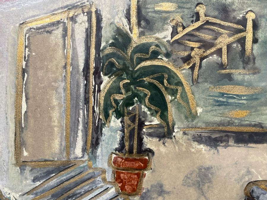 Original Framed Painting Signed J. Combe - Beachside Home With Dock (Artwork Measures 22 X 30) - Client's Home Featured In San Diego Better Home/Garden [Photo 6]