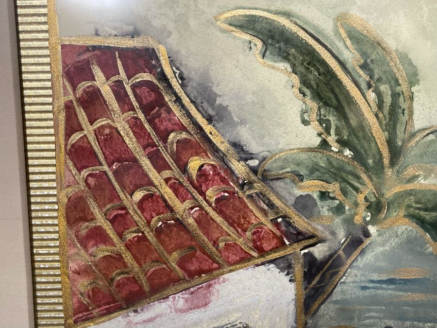 Original Framed Painting Signed J. Combe - Beachside Home With Dock (Artwork Measures 22 X 30) - Client's Home Featured In San Diego Better Home/Garden [Photo 7]