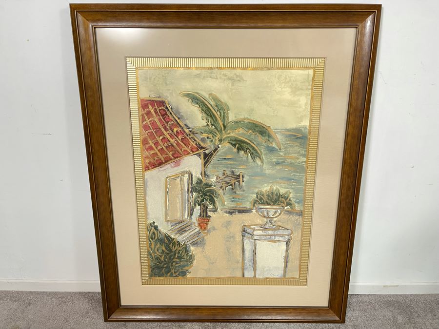 Original Framed Painting Signed J. Combe - Beachside Home With Dock (Artwork Measures 22 X 30) - Client's Home Featured In San Diego Better Home/Garden [Photo 1]
