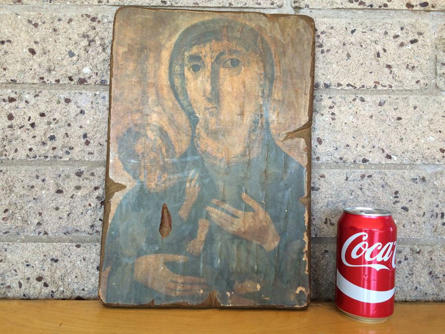 Vintage Religious Print on Wood Board [Photo 1]