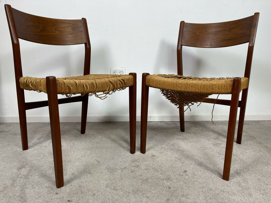 Pair Of Danish Modern Teak Rope Seat Chairs (Needs New Seats) [Photo 1]