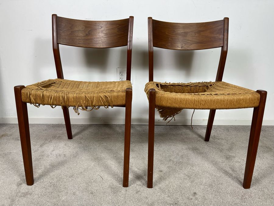 Pair Of Danish Modern Teak Rope Seat Chairs (Needs New Seats) [Photo 3]