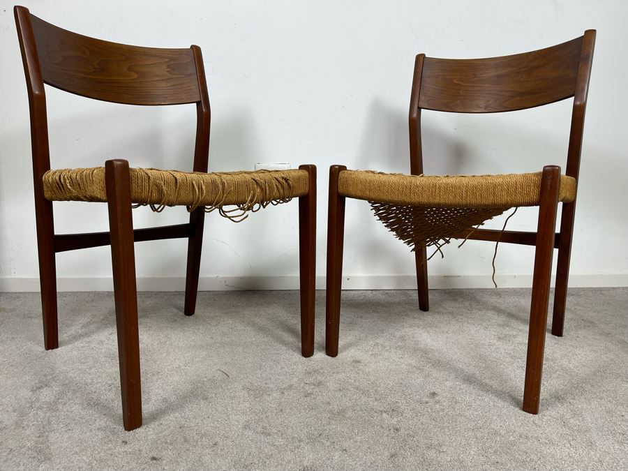 Pair Of Danish Modern Teak Rope Seat Chairs (Needs New Seats) [Photo 2]