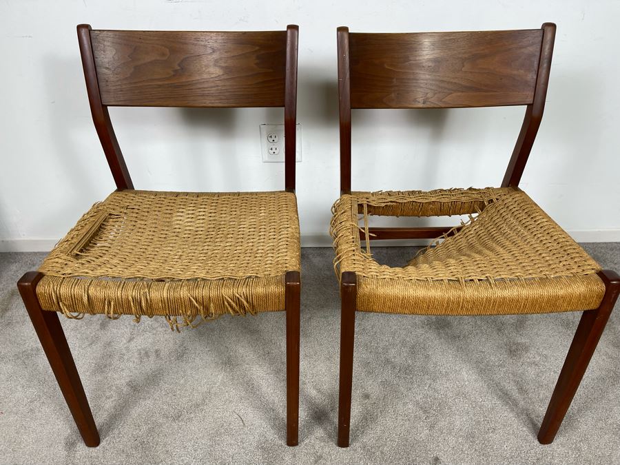Pair Of Danish Modern Teak Rope Seat Chairs (Needs New Seats) [Photo 6]