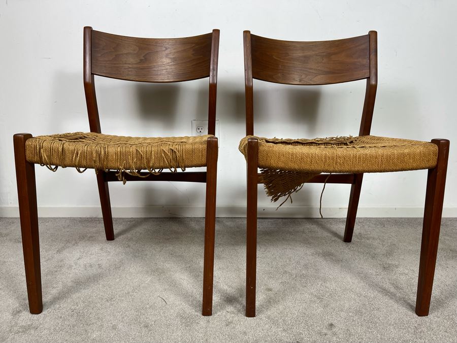 Pair Of Danish Modern Teak Rope Seat Chairs (Needs New Seats) [Photo 5]