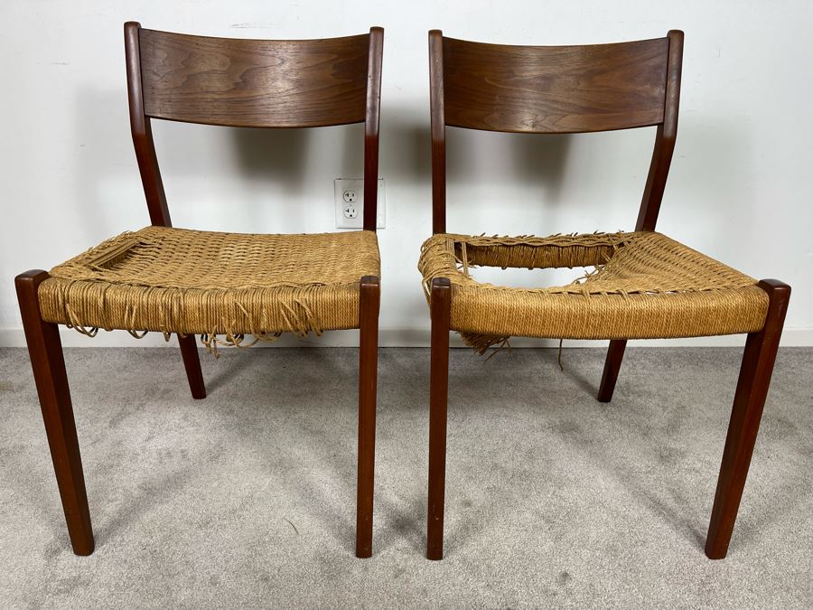 Pair Of Danish Modern Teak Rope Seat Chairs (Needs New Seats) [Photo 4]