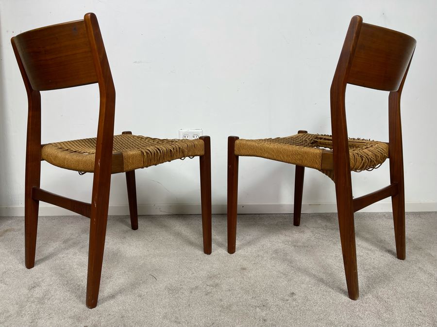 Pair Of Danish Modern Teak Rope Seat Chairs (Needs New Seats) [Photo 7]