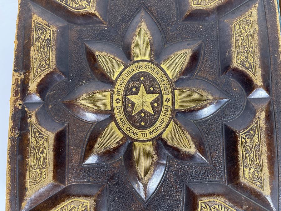 Beautiful Antique Leather Bible Embossed Cover With Gilt Hightlights Published By P. Gallagher Philadelphia, PA 12 X 10 X 4 (Front And Back Covers Are Not Attached) [Photo 32]
