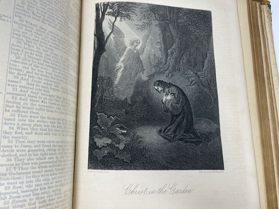 Beautiful Antique Leather Bible Embossed Cover With Gilt Hightlights Published By P. Gallagher Philadelphia, PA 12 X 10 X 4 (Front And Back Covers Are Not Attached) [Photo 21]