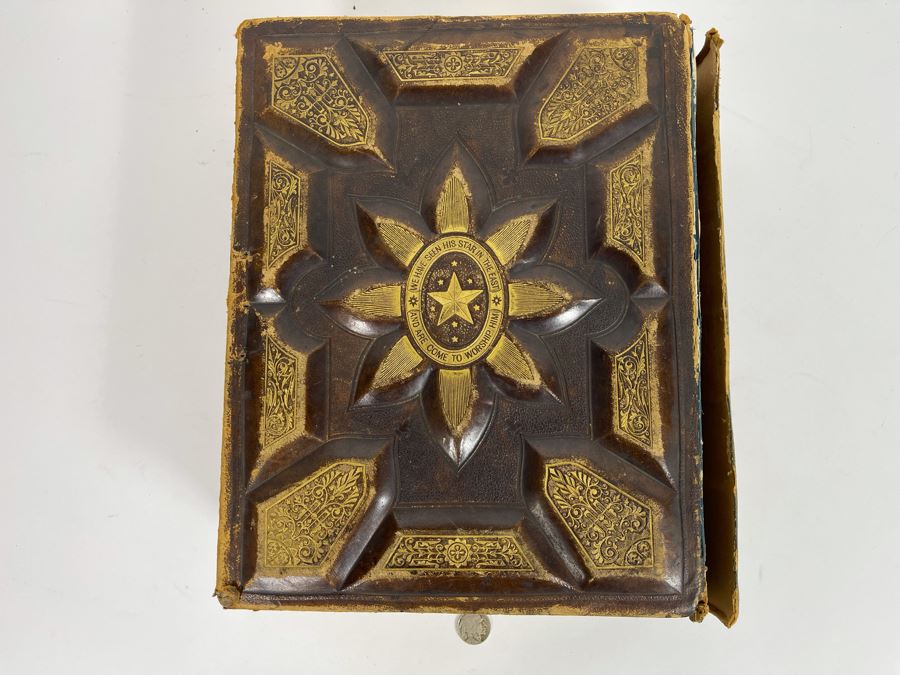 Beautiful Antique Leather Bible Embossed Cover With Gilt Hightlights Published By P. Gallagher Philadelphia, PA 12 X 10 X 4 (Front And Back Covers Are Not Attached) [Photo 31]