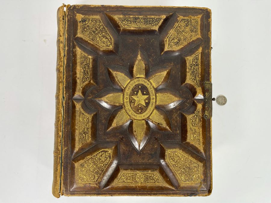 Beautiful Antique Leather Bible Embossed Cover With Gilt Hightlights Published By P. Gallagher Philadelphia, PA 12 X 10 X 4 (Front And Back Covers Are Not Attached) [Photo 2]