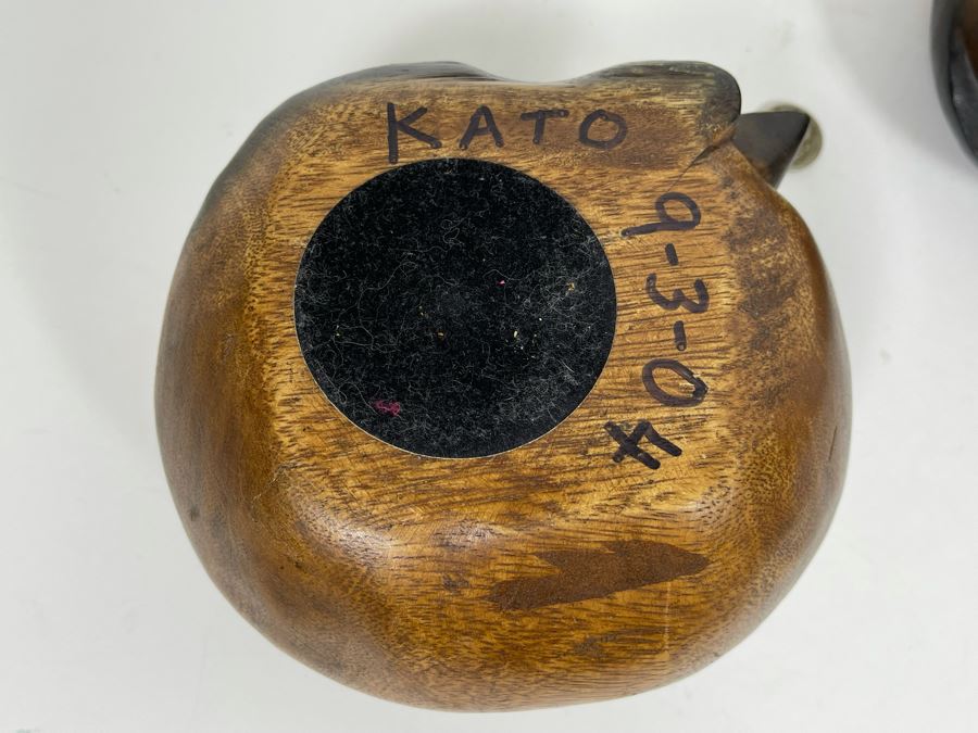 Pair Of Carved Wooden Sleeping Cats (One Is Signed Kato) [Photo 8]