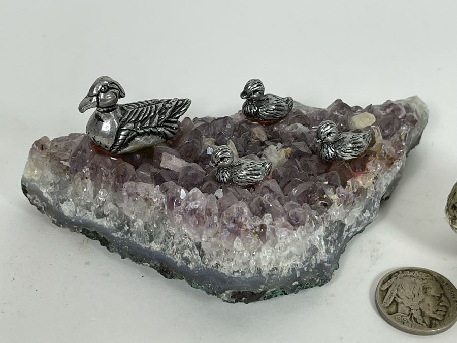 Amethyst Geode With Metal Ducks And Signed Metal Enamel Duck [Photo 4]