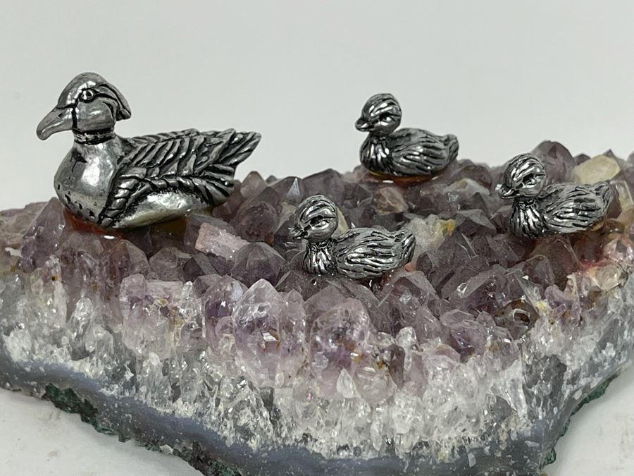Amethyst Geode With Metal Ducks And Signed Metal Enamel Duck [Photo 10]
