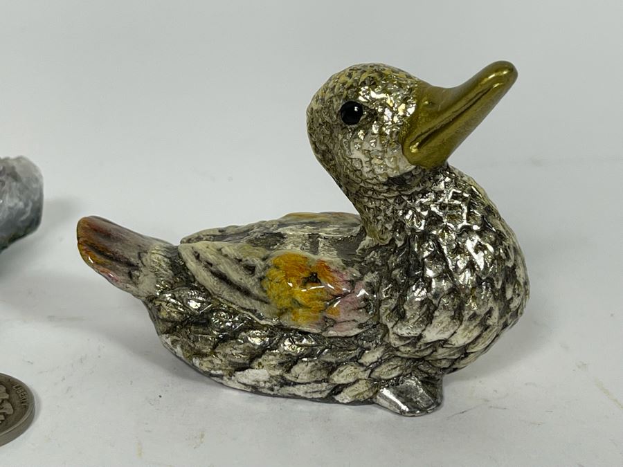 Amethyst Geode With Metal Ducks And Signed Metal Enamel Duck [Photo 6]