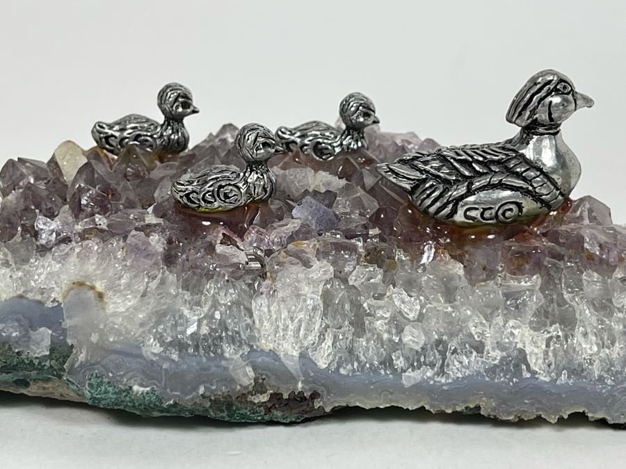 Amethyst Geode With Metal Ducks And Signed Metal Enamel Duck [Photo 11]