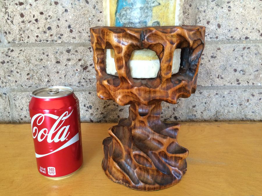Unique Wood Carved Candle Holder with DeGrazia Candle [Photo 2]
