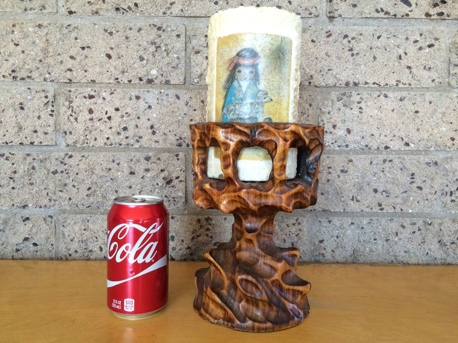 Unique Wood Carved Candle Holder with DeGrazia Candle