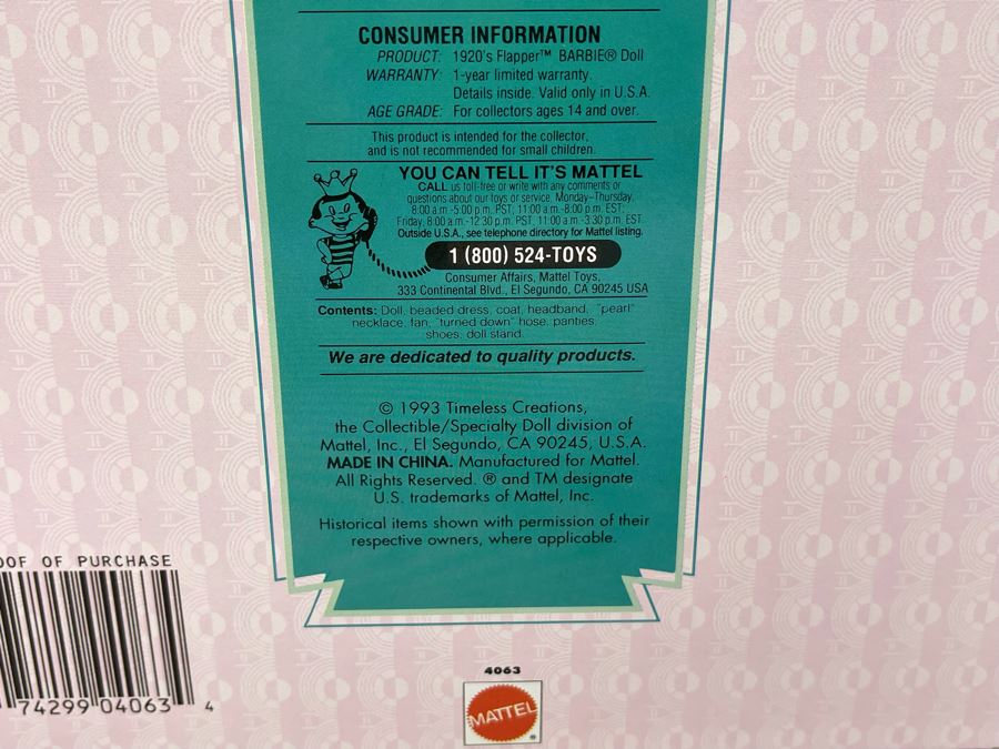 1920's Flapper Barbie New In Box Doll Mattel 1993 [Photo 8]