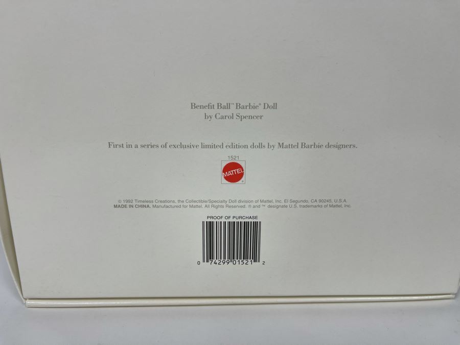 First In Series Of Limited Edition Dolls - Benefit Ball Barbie Doll By Carol Spencer New In Box Mattel 1992 [Photo 3]
