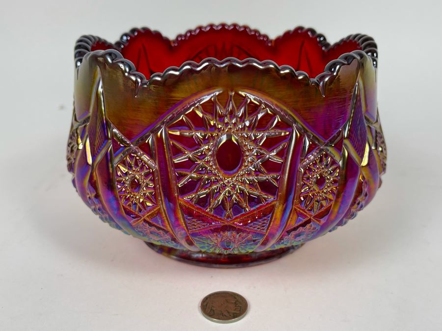 Vintage Red Carnival Glass Bowl 6.5W X 4.5H [Photo 1]