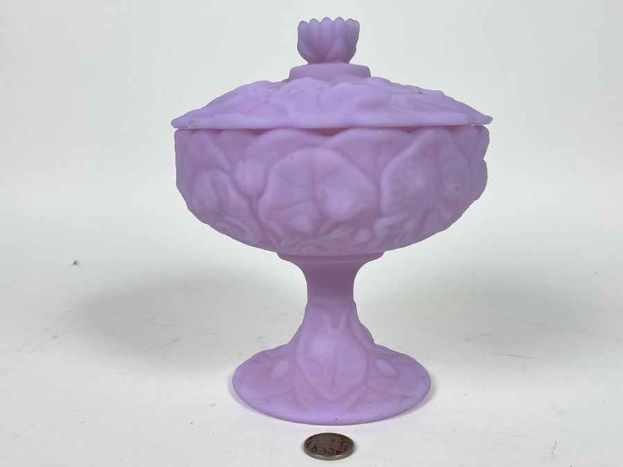 Vintage Fenton Purple Satin Glass Footed Candy Jar 6W X 7.5H [Photo 2]