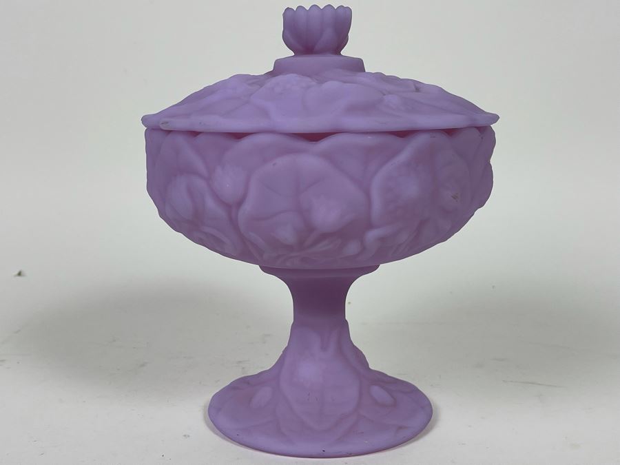 Vintage Fenton Purple Satin Glass Footed Candy Jar 6W X 7.5H [Photo 4]