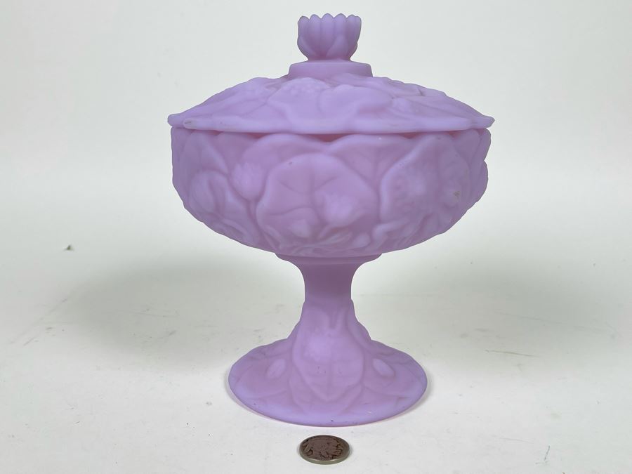 Vintage Fenton Purple Satin Glass Footed Candy Jar 6W X 7.5H [Photo 1]