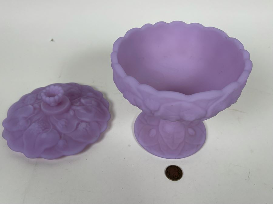 Vintage Fenton Purple Satin Glass Footed Candy Jar 6W X 7.5H [Photo 7]