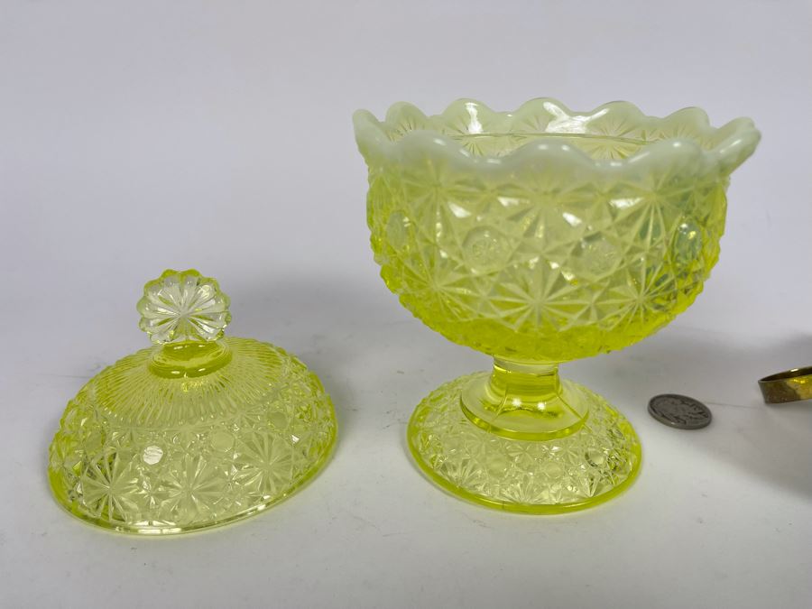 Green Glass Candy Jar 6.5H And Hand Painted Delft Holland Pitcher 4H [Photo 6]