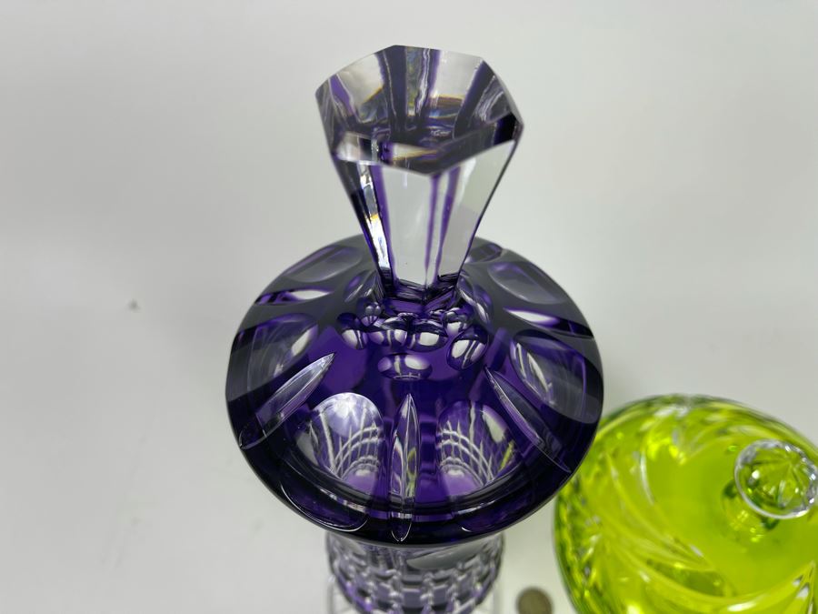 Purple Glass Candy Jar 13H And Green Glass Candy Jar 7H [Photo 7]