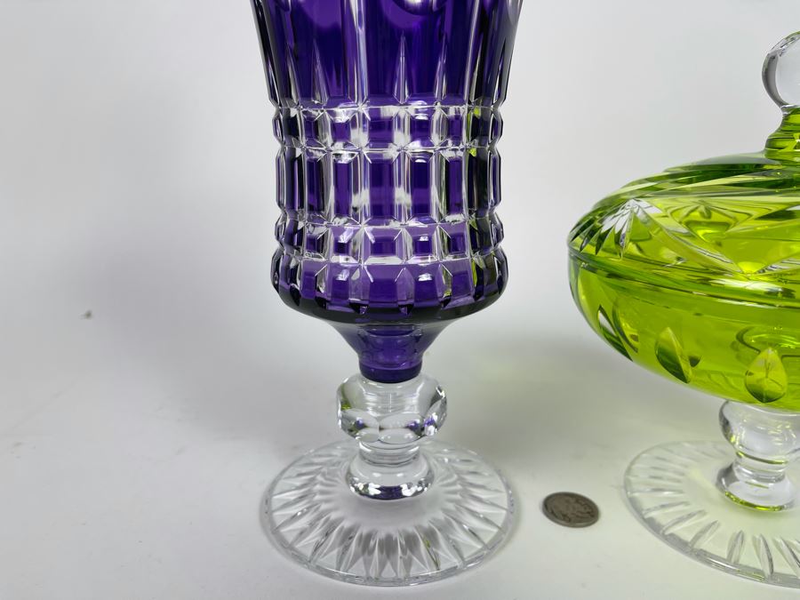 Purple Glass Candy Jar 13H And Green Glass Candy Jar 7H [Photo 5]