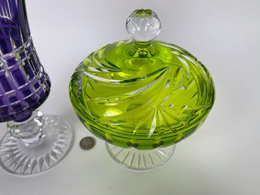 Purple Glass Candy Jar 13H And Green Glass Candy Jar 7H [Photo 3]
