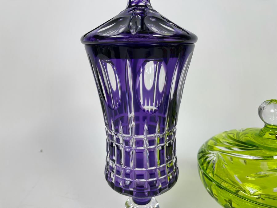 Purple Glass Candy Jar 13H And Green Glass Candy Jar 7H [Photo 6]