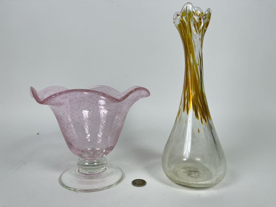 Pair Of Studio Glass Vases 5.5H And 10.5H [Photo 2]