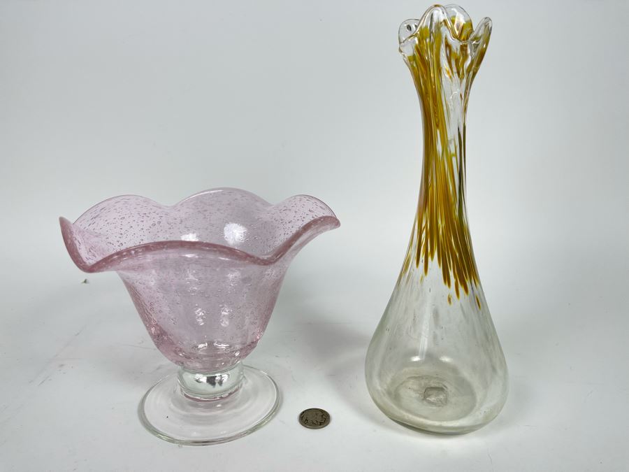 Pair Of Studio Glass Vases 5.5H And 10.5H [Photo 1]