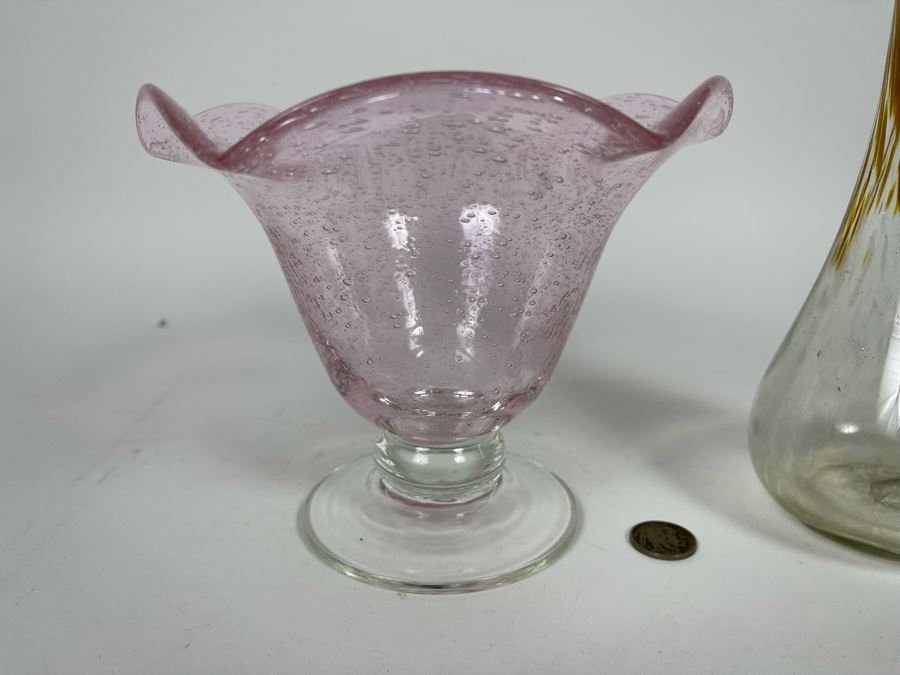 Pair Of Studio Glass Vases 5.5H And 10.5H [Photo 4]