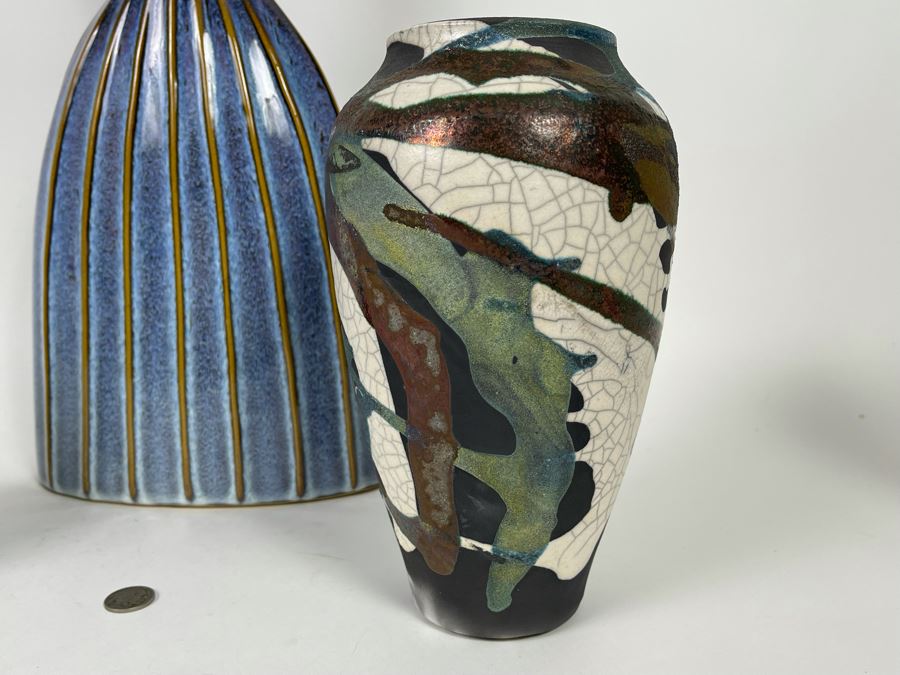 Two Signed Pottery Vases And Large Decorative Vase 6H - 16H [Photo 4]