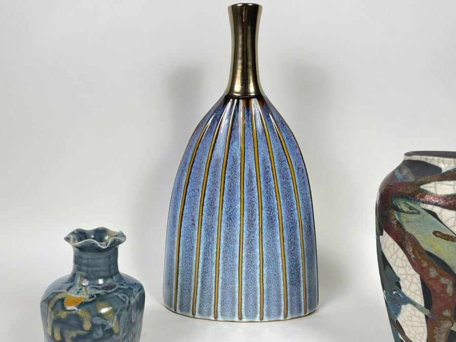 Two Signed Pottery Vases And Large Decorative Vase 6H - 16H [Photo 6]