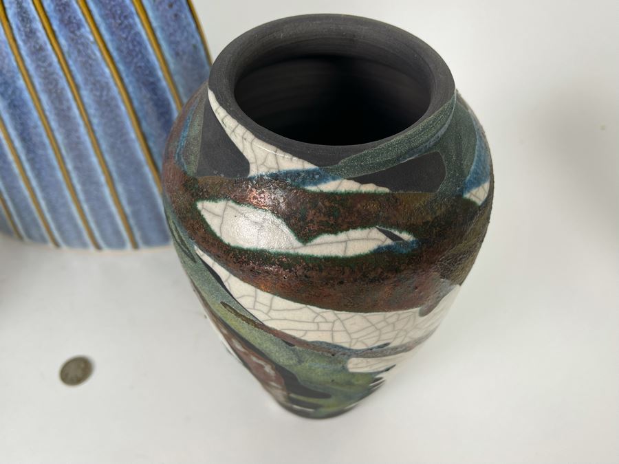 Two Signed Pottery Vases And Large Decorative Vase 6H - 16H [Photo 5]