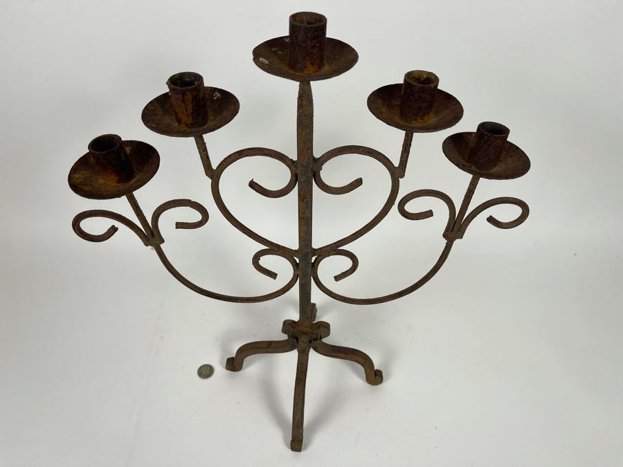 Rustic Wrought Iron Candelabra 16.5W X 18H [Photo 3]