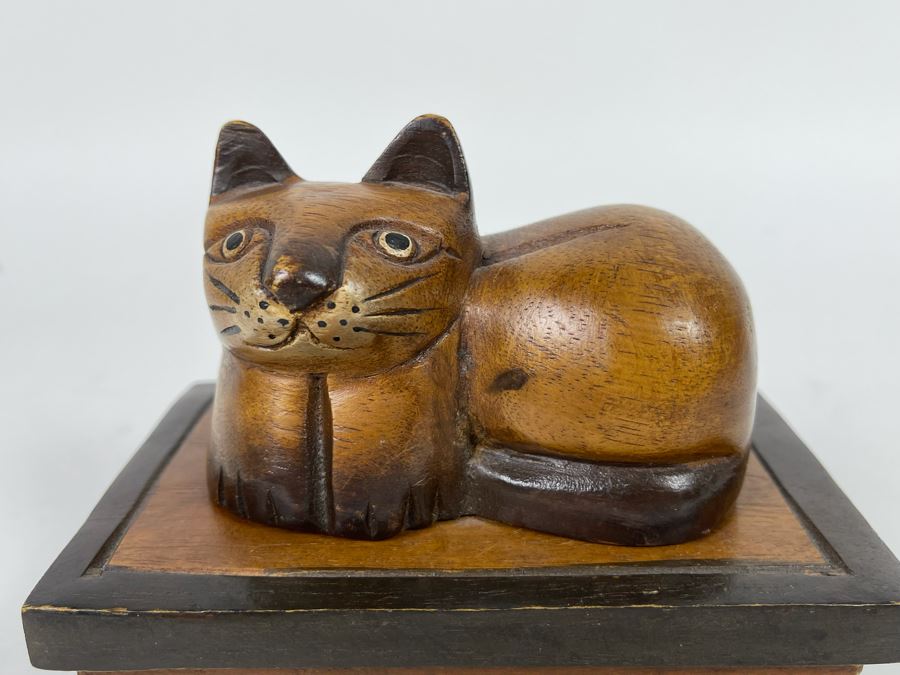 Wooden Cat Sitting On Hinged Box 6W X 4D X 5.5H [Photo 2]