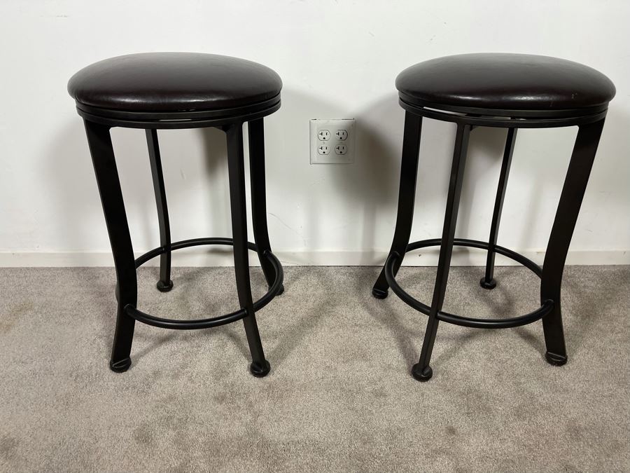 Pair Of Wesley Allen Heavy Swivel Backless Barstools 24H