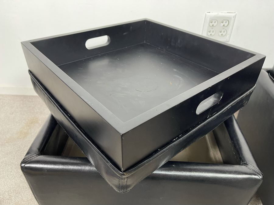 Pair Of Safavieh Single Tray Square Foot Rest Storage Ottoman [Photo 7]