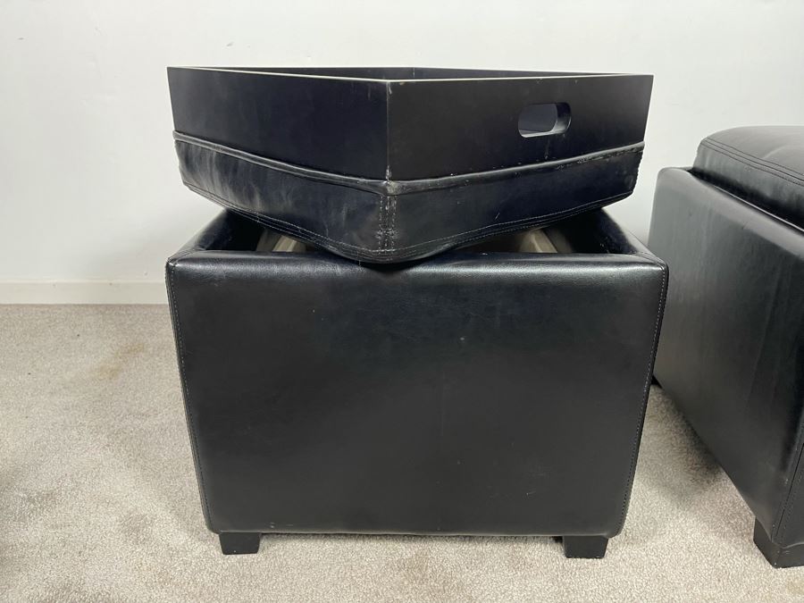 Pair Of Safavieh Single Tray Square Foot Rest Storage Ottoman [Photo 6]